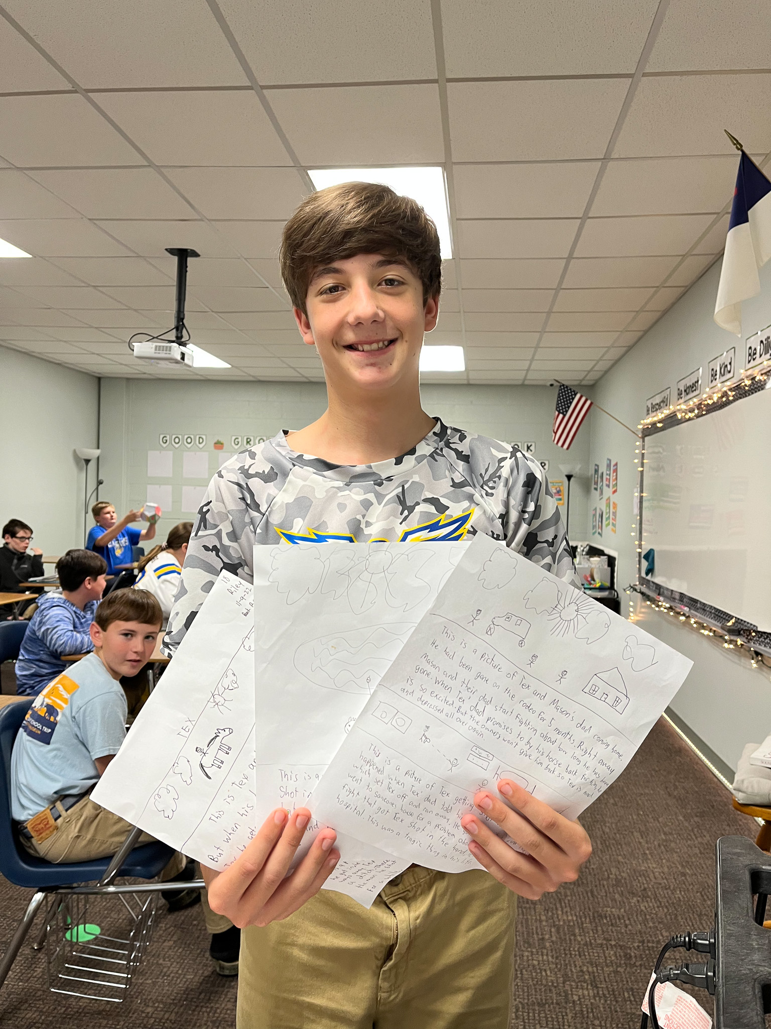 Middle school student with papers at Florence Christian School